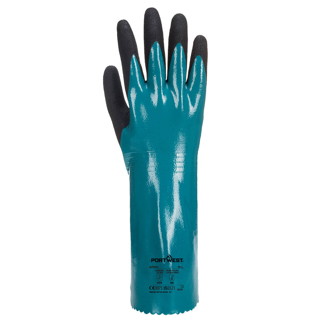 AP60 - Chem 300 Nitrile Sandy Double Dipped Gauntlet Blue/Black on Jaywab Solutions